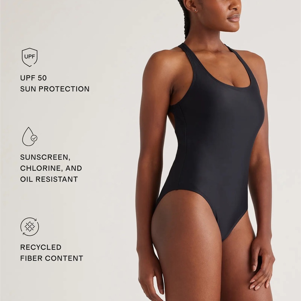 Quince Italian Cross-Back One-Piece Swimsuit - Black - Size L - NWT - Picture 6 of 16